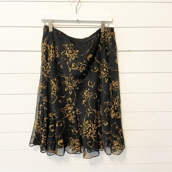 Lauren Ralph Lauren | Y2K Style Gold Floral Black A-Line Skirt Size Large - Picture 1 of 8